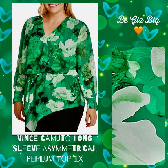 NWT Vince Camuto Long Sleeve Asymmetrical Peplum Top Plus 1X - Picture 3 of 11